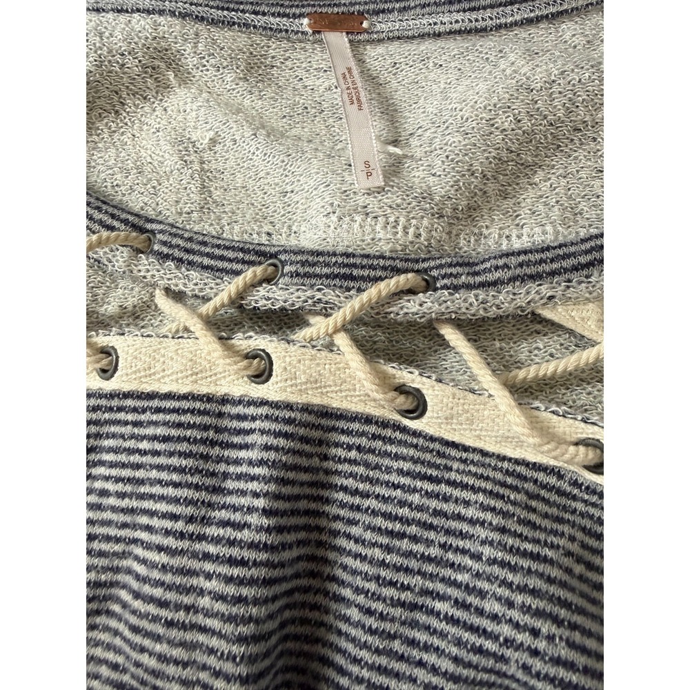 Free People Swing Lace Up Sweatshirt Women's Size Small Navy Blue Ivory Striped - Picture 5 of 7